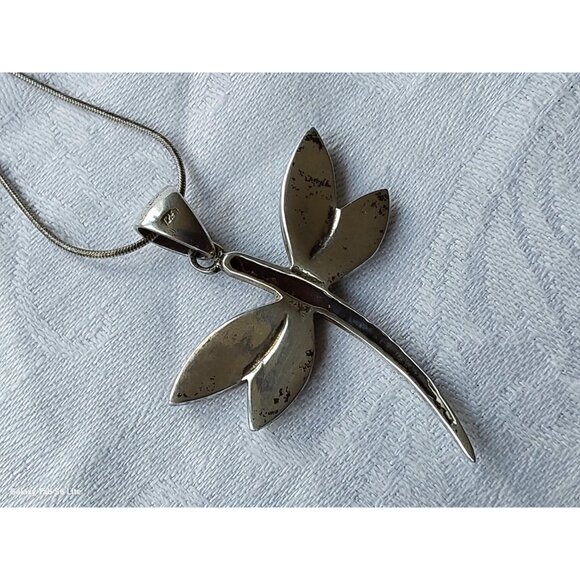 Sterling silver dragonfly with abalone shell wings pendant with sterling chain - Picture 4 of 9